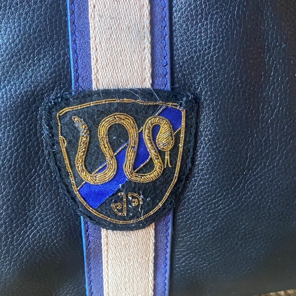 Jonathan Adler Elegant Navy Blue Leather Tote Bag